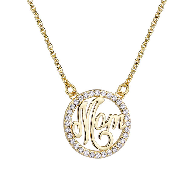 ママネックレス 女性用 シルバー ゴールドメッキ キュービックジルコニア サークル ペンダント ネックレス ジュエリーギフト 母親 妻 おばあちゃん 誕生日 母の日 娘、息子、子供からのママギフト