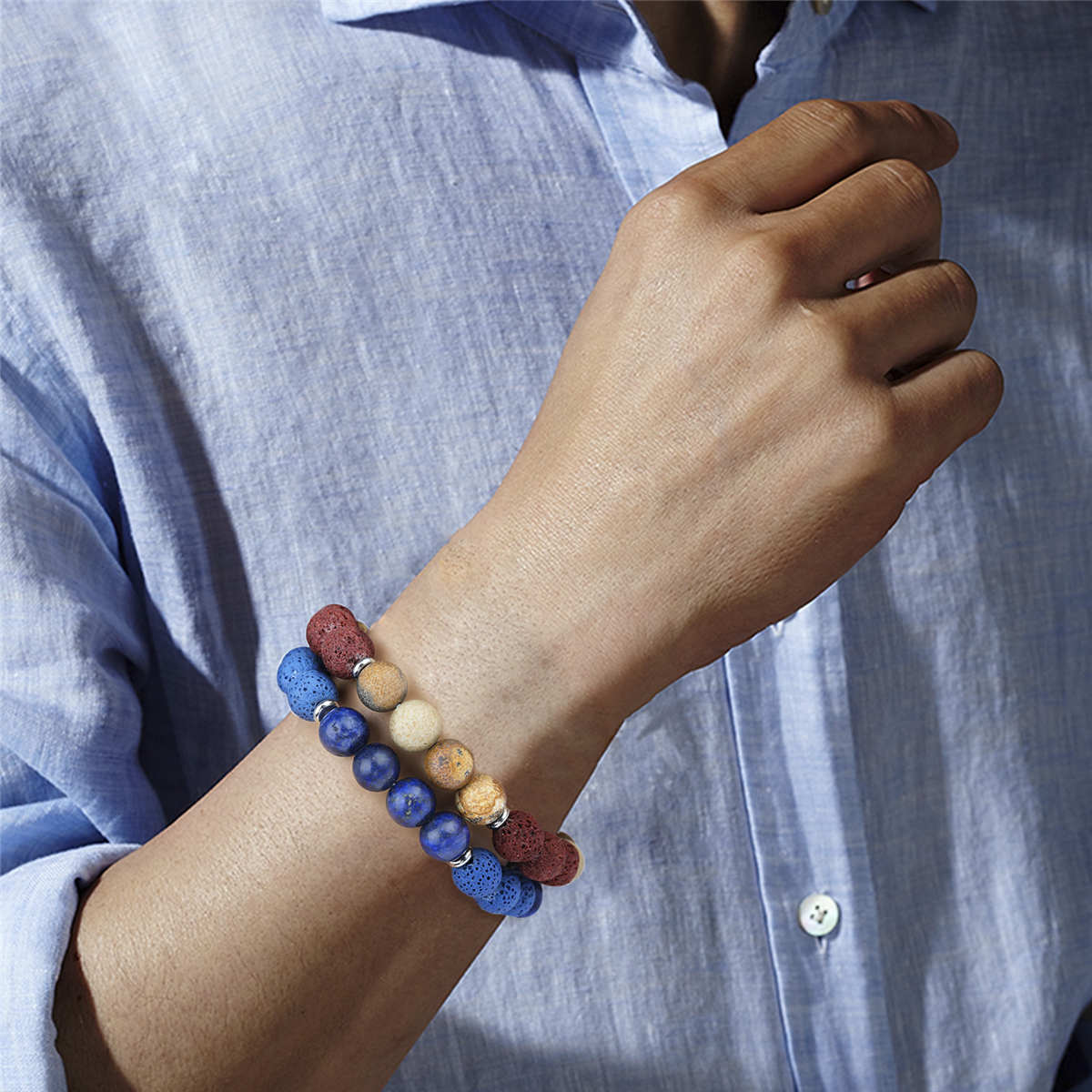 アロマセラピーとエッセンシャル オイルのブレスレット溶岩石ピクチャー ジャスパー