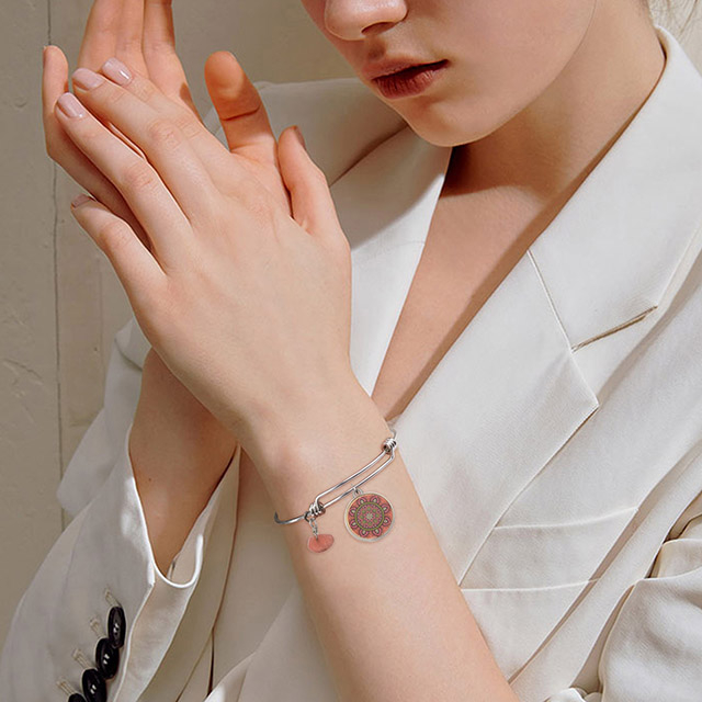 曼荼羅蓮の花チャームブレスレットジェムストーンアメジストターコイズブレスレットチャクラマラヨガブレスレット 