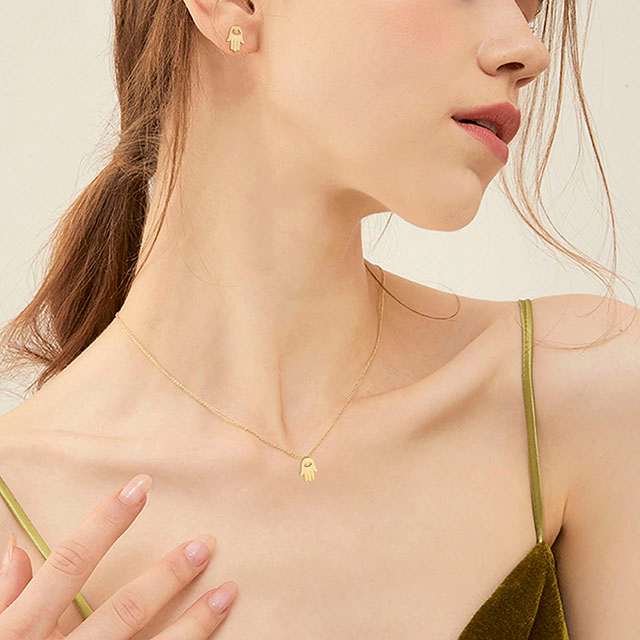 ハムサと目のネックレス女の子女性ゴールドシルバーメッキジルコンジュエリーギフト