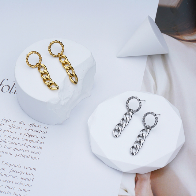 ステンレススチールパンクキューバリンクチェーンドロップイヤリングロングタッセルイヤリング 