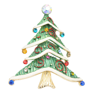 クリスマスツリーブローチピン レディース ガールズ クリスタル ラインストーン エナメル パール ブローチとピン ヴィンテージ クリスマス ブローチピン