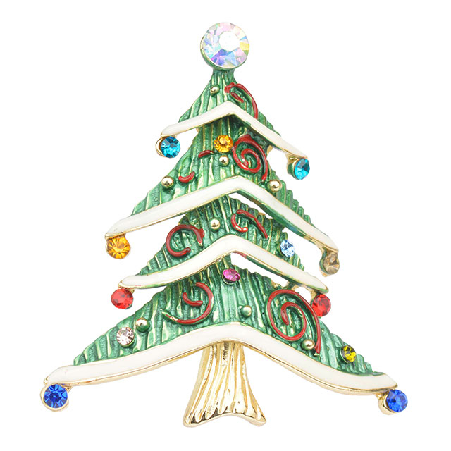 クリスマスツリーブローチピン レディース ガールズ クリスタル ラインストーン エナメル パール ブローチとピン ヴィンテージ クリスマス ブローチピン