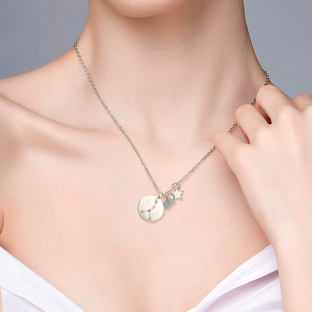 星座ネックレス 女性用 シルバーメッキ 上品な星座 スターネックレス ペンダント チャーム シルバー ラウンドディスク 星座ネックレス 女性 ガールズ 占星術ネックレス ジュエリーギフト 