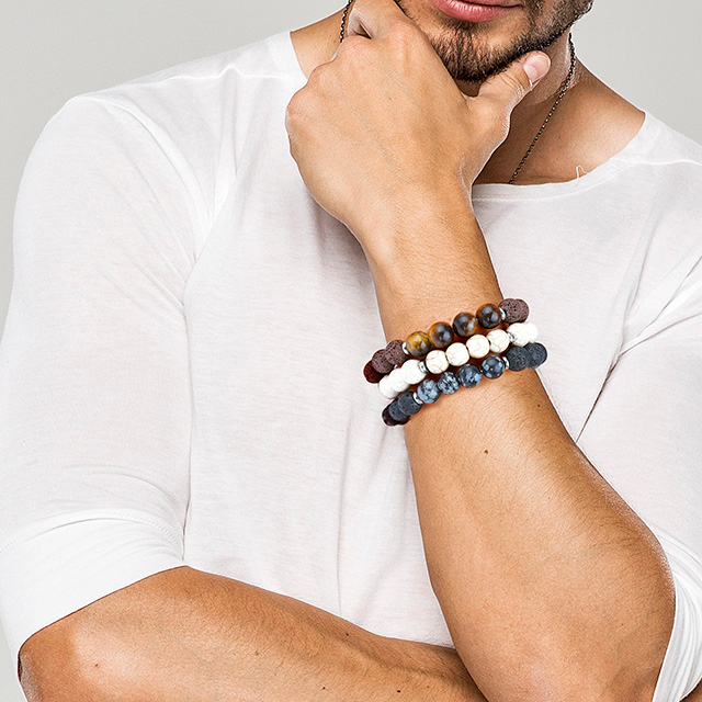 アロマセラピー エッセンシャル オイル ストレッチ タイガーアイ ターコイズ 溶岩石 ビーズ ブレスレット メンズ レディース 