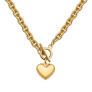 18K ゴールドメッキステンレススチールチャンキーラブハートペンダントネックレス 