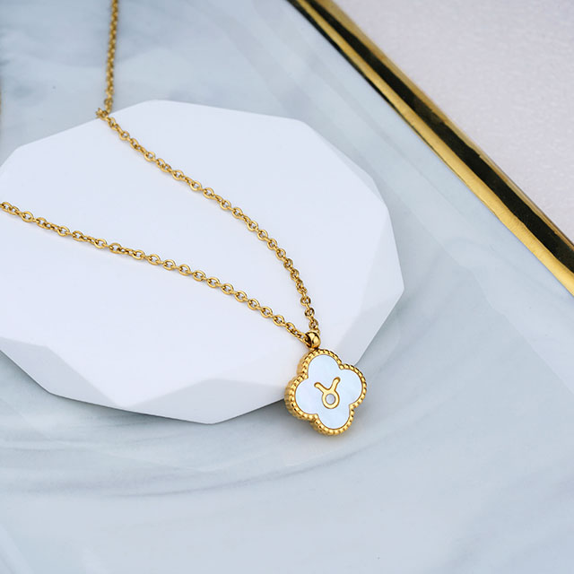 ステンレススチール ネックレス 12 星座 レディース 18K ゴールド 四つ葉のクローバー ネックレス