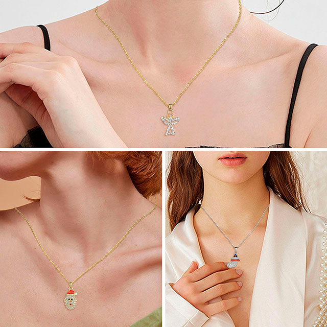 クリスマスクリスタルラインストーンエナメルネックレス 