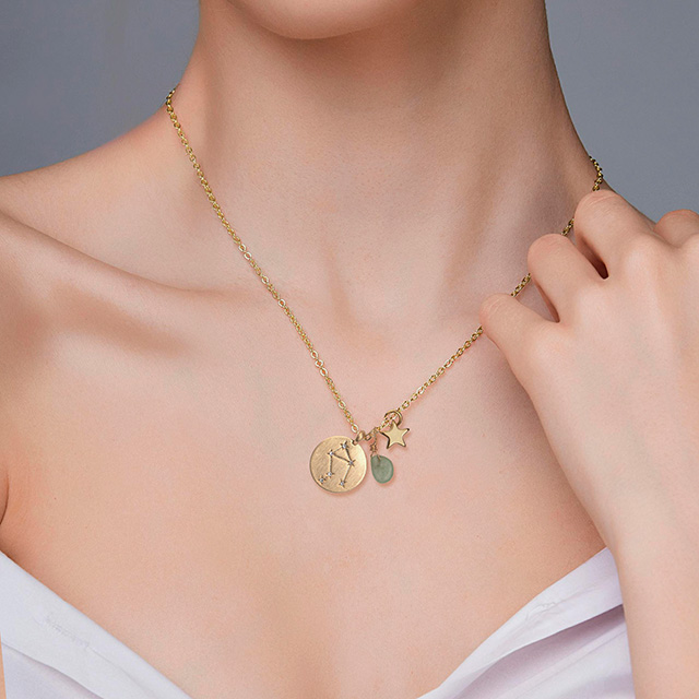 星座ネックレス 女性用 ゴールドメッキ 上品な星座 スターネックレス ペンダント チャーム ゴールド ラウンドディスク 星座ネックレス 女性 ガールズ 占星術ネックレス ジュエリーギフト 