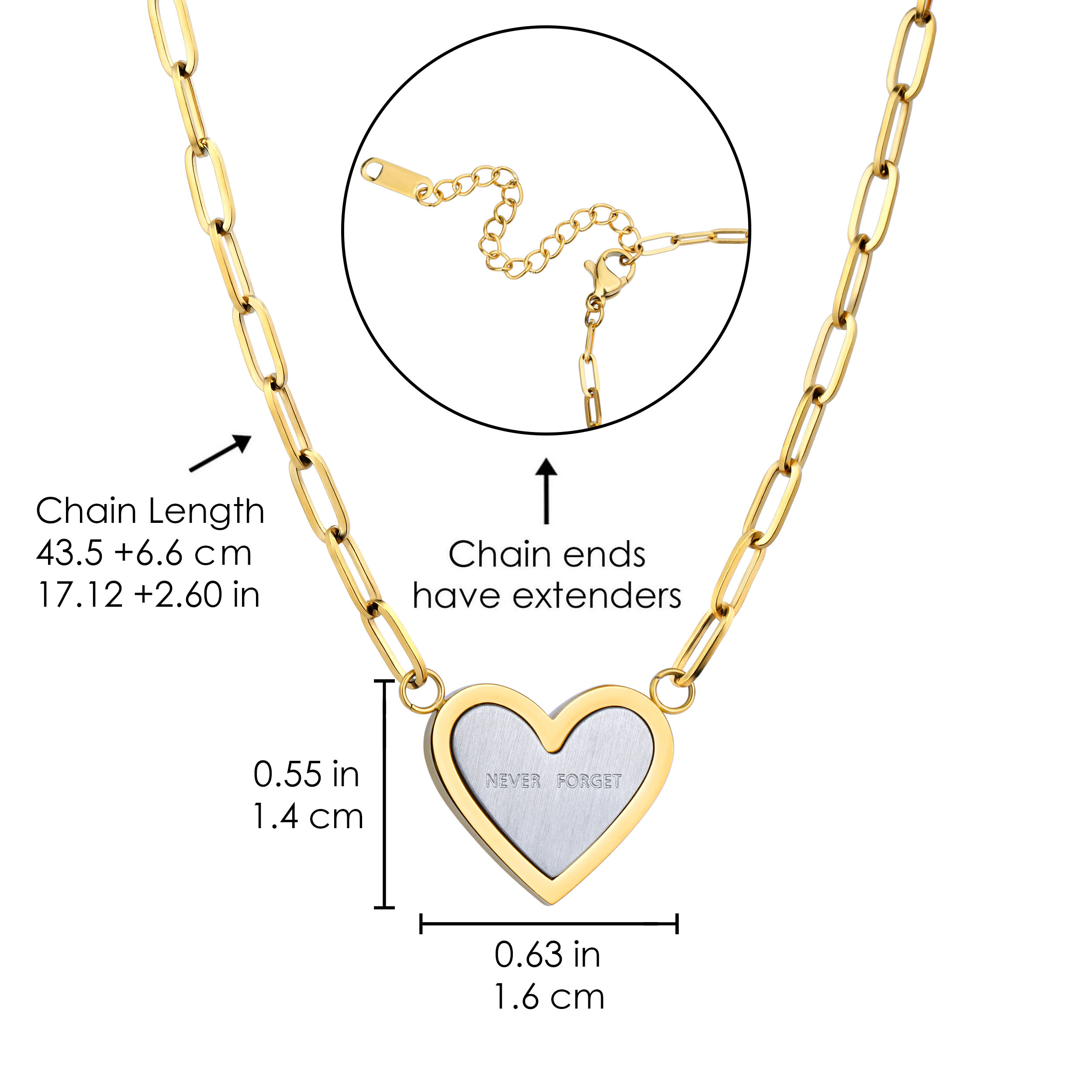 18K ゴールドメッキ女性ジュエリーステンレス鋼ペーパークリップチェーンハートシェイプペンダントネックレス 