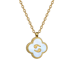 ステンレススチール ネックレス 12 星座 レディース 18K ゴールド 四つ葉のクローバー ネックレス