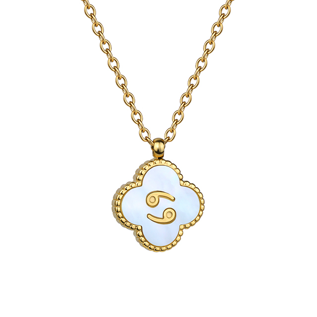 ステンレススチール ネックレス 12 星座 レディース 18K ゴールド 四つ葉のクローバー ネックレス