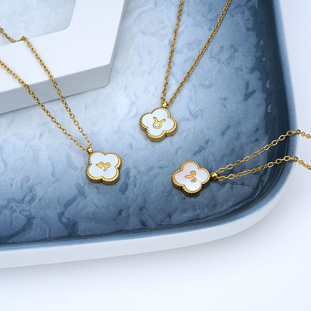 ステンレススチール ネックレス 12 星座 レディース 18K ゴールド 四つ葉のクローバー ネックレス