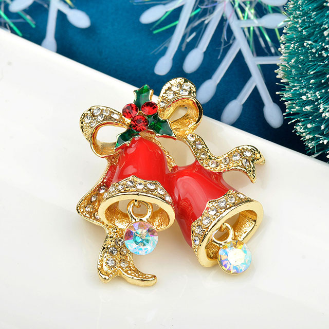 クリスマスブローチピン、女性、ガールズ、クリスタルラインストーンブローチとピン、カラフルエナメル、かわいいベルブローチピン、ファッションクリスマスジュエリー、ホリデーギフト。