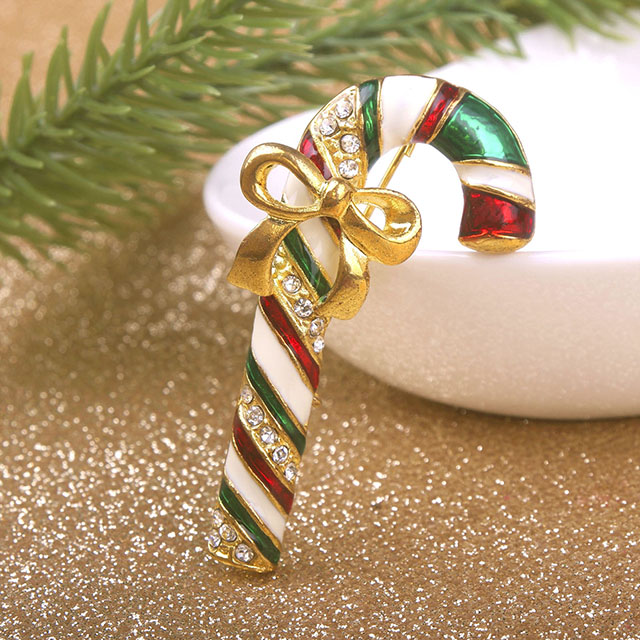 クリスタルラインストーンエナメルかわいいクリスマスブローチ