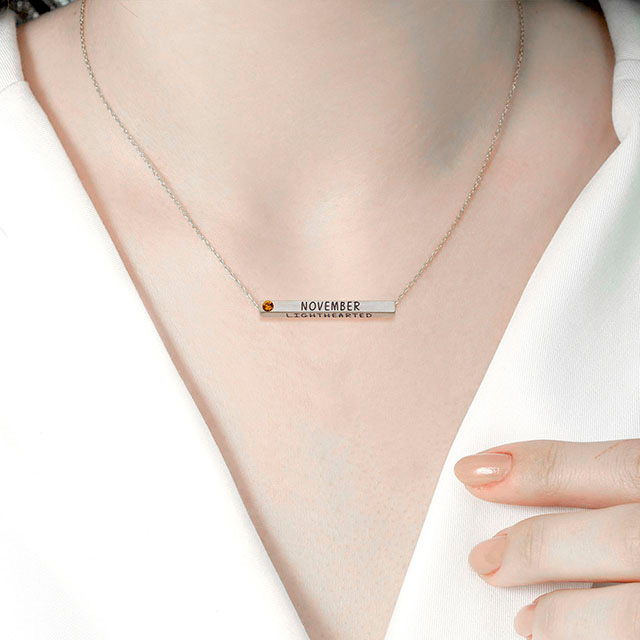 誕生月ネックレス 誕生石付きリアルマットシルバーメッキ 4面水平バーペンダントチャームチェーンネックレス