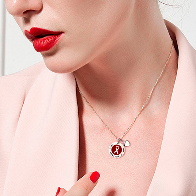 援助、勇気、強さ、赤、サバイバー、リボン、ネックレス、女性への思いやりの贈り物