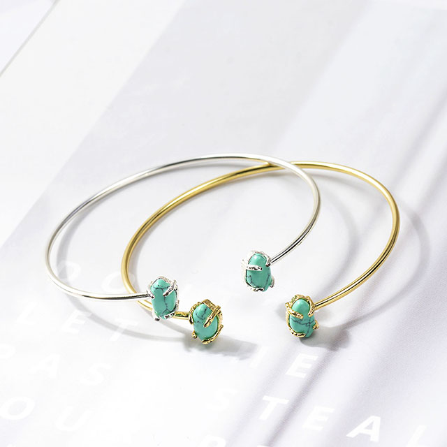 オープンカフブレスレット女性用シルバーメッキ宝石チャームキャットアイストーンローズクォーツブレスレット調節可能な積み重ね可能なバングルブレスレット 