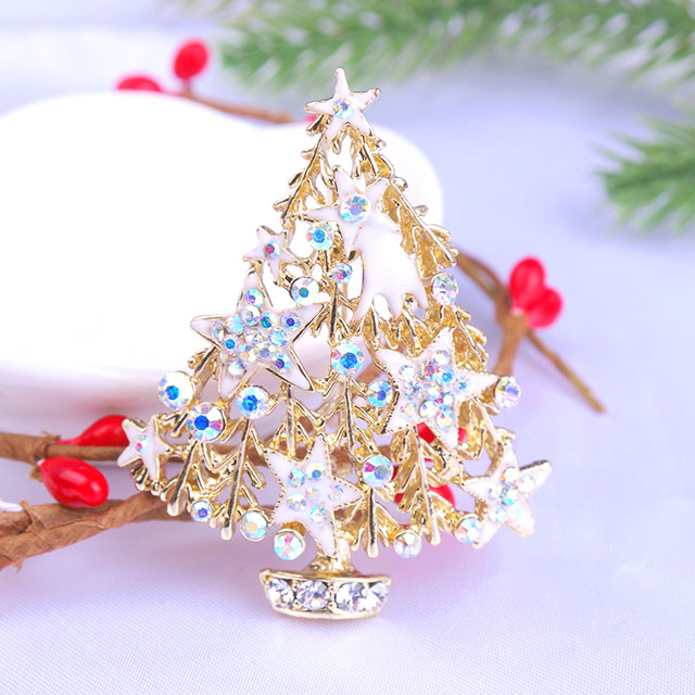 クリスマスツリーブローチピン レディース ガールズ クリスタル ラインストーン エナメル パール ブローチとピン ヴィンテージ クリスマス ブローチピン