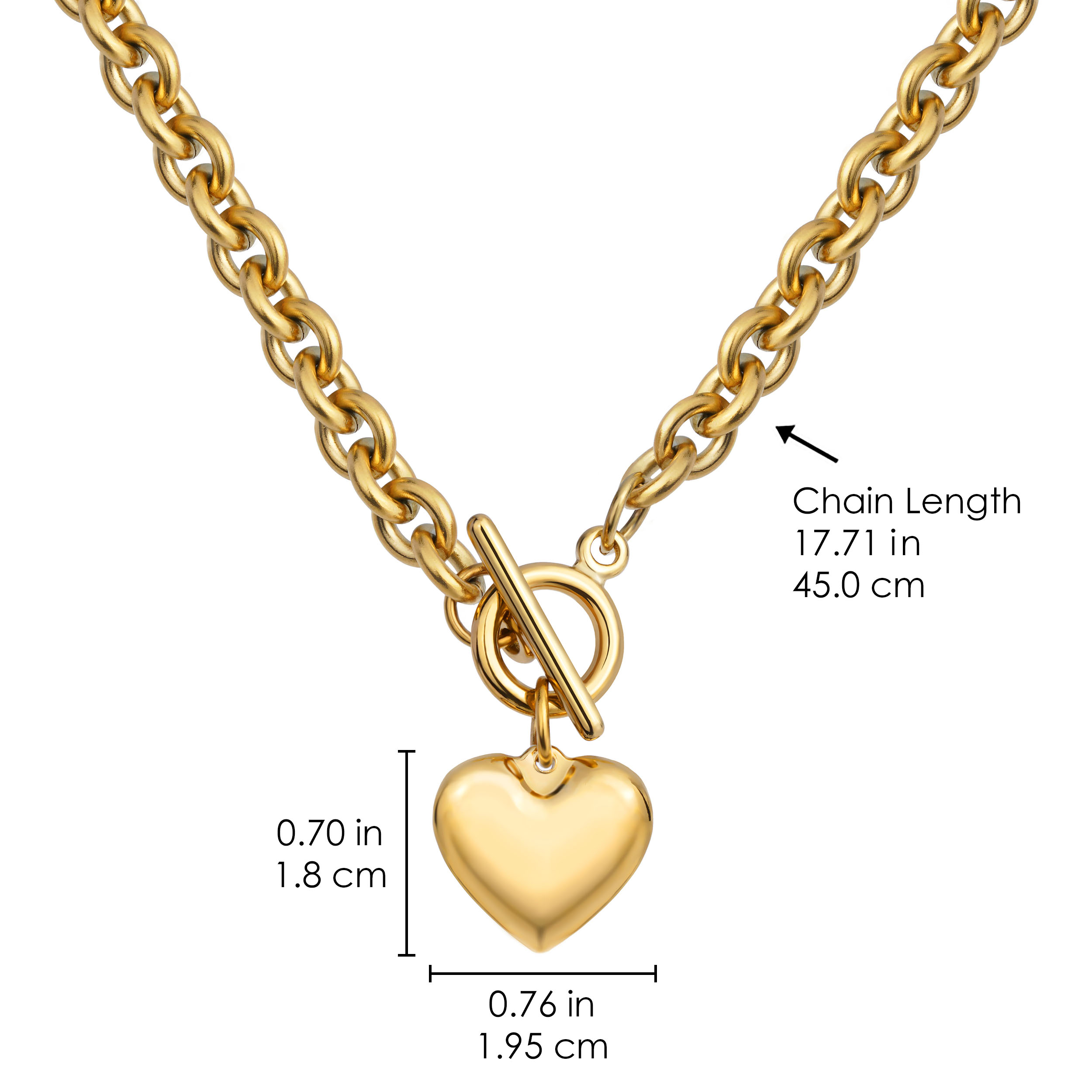 18K ゴールドメッキステンレススチールチャンキーラブハートペンダントネックレス 