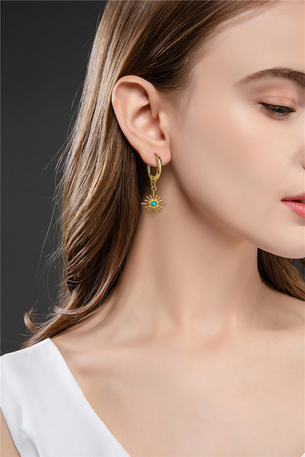 ターコイズ フープ 18K ゴールド メッキ ステンレススチール スター イヤリング 