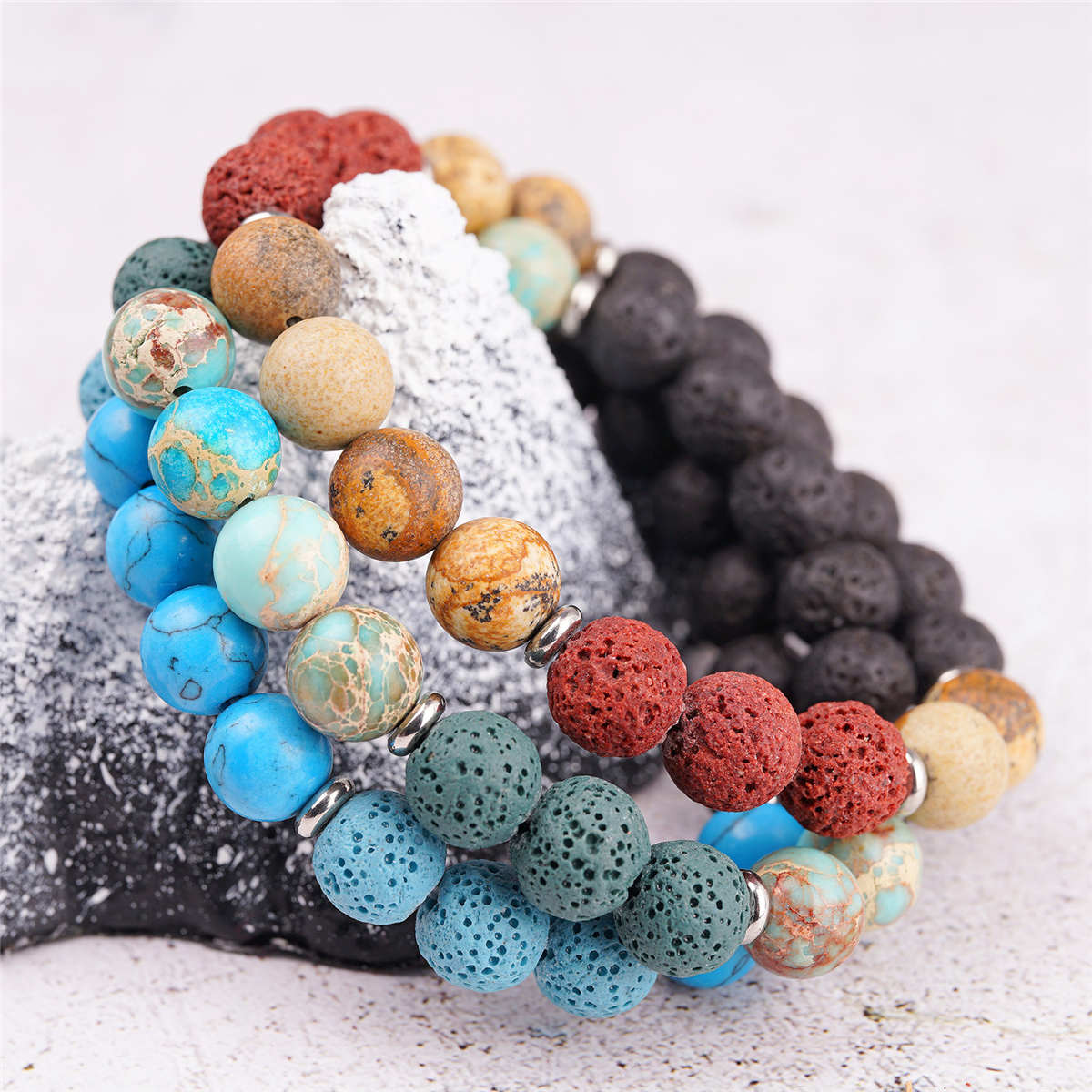 アロマセラピーとエッセンシャル オイルのブレスレット溶岩石ピクチャー ジャスパー