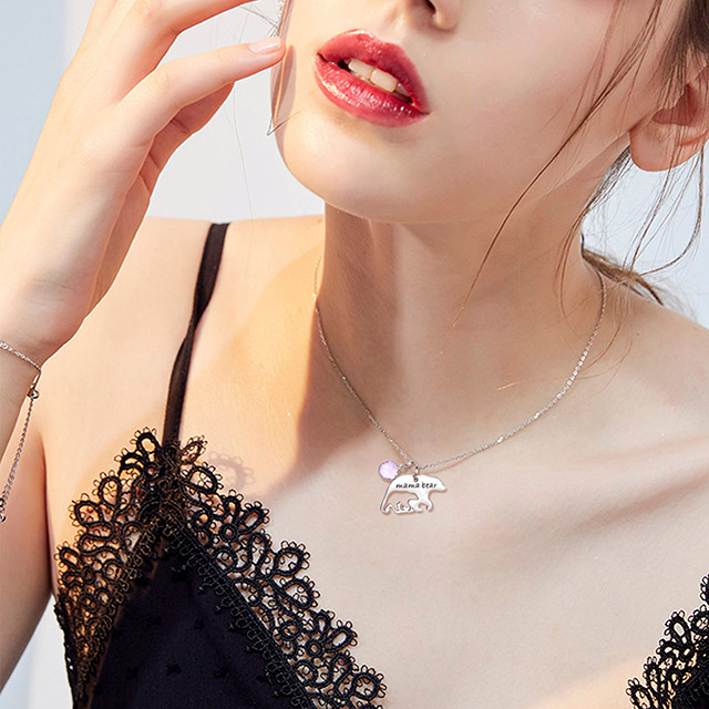 ママ ベア 12 誕生石 ネックレス 女性用 シルバー メッキ アラスカ ママ ベア 