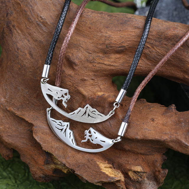 クライマー マウンテン ネックレス 調節可能な防水編み込みレザー コード チェーン