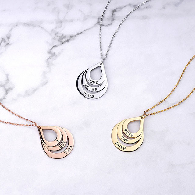 カスタムパーソナライズされたネームネックレスウォータードロップ3色のステンレススチールネックレス