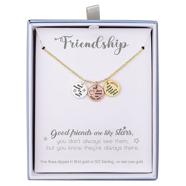 刻印された Good Friends Are Like Stars コイン チャーム ネックレス