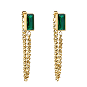 レトロなステンレス鋼のジュエリー 18 k ゴールド メッキ リンク チェーン ジェイド イヤリング工場サプライヤー 