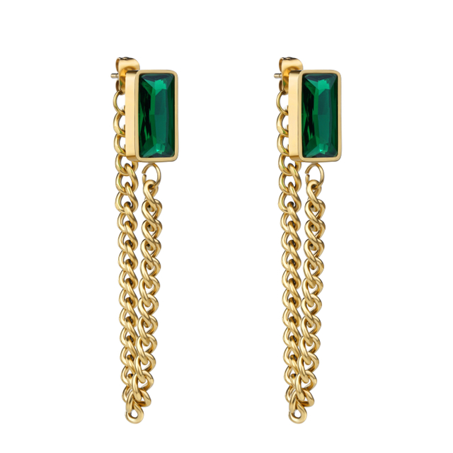 レトロなステンレス鋼のジュエリー 18 k ゴールド メッキ リンク チェーン ジェイド イヤリング工場サプライヤー 