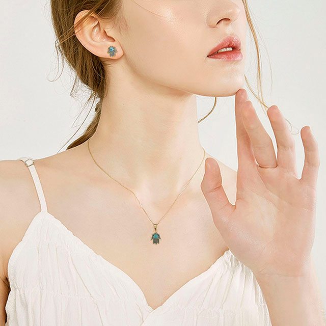 ハムサと目のスタッドピアス女の子女性ゴールドシルバーメッキジルコンジュエリーギフト 