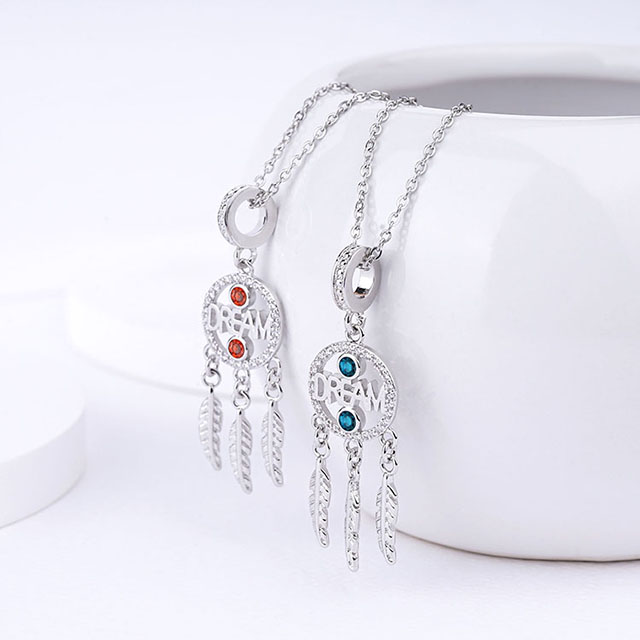 誕生石 ドリームキャッチャー ネックレス 女性用 シルバーメッキ 上品なキュービックジルコニア ネックレス フェザー ペンダント チャーム ドリームキャッチャー ネックレス 女性 女の子 誕生日 ジュエリー ギフト