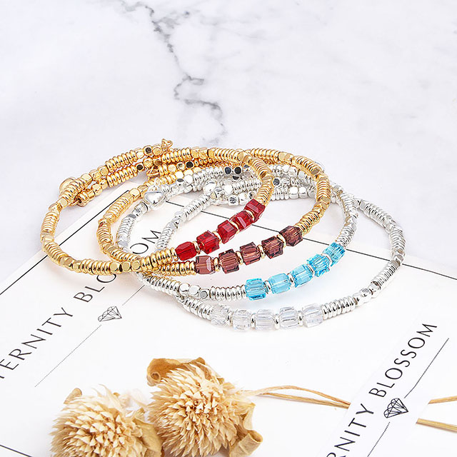 上品なシルバーメッキビーズブレスレット、女性用、積み重ね可能なクリスタルジェムストーンビーズストレッチブレスレット、女性、ガールズ、ジュエリーギフト用。