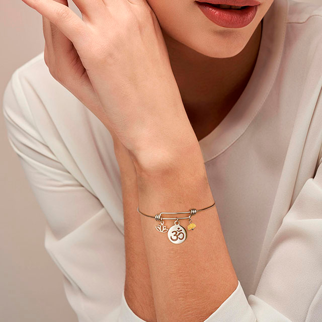 蓮の花のチャーム拡張可能なステンレス鋼チャクラストーンヨガブレスレットスピリチュアルジュエリー 