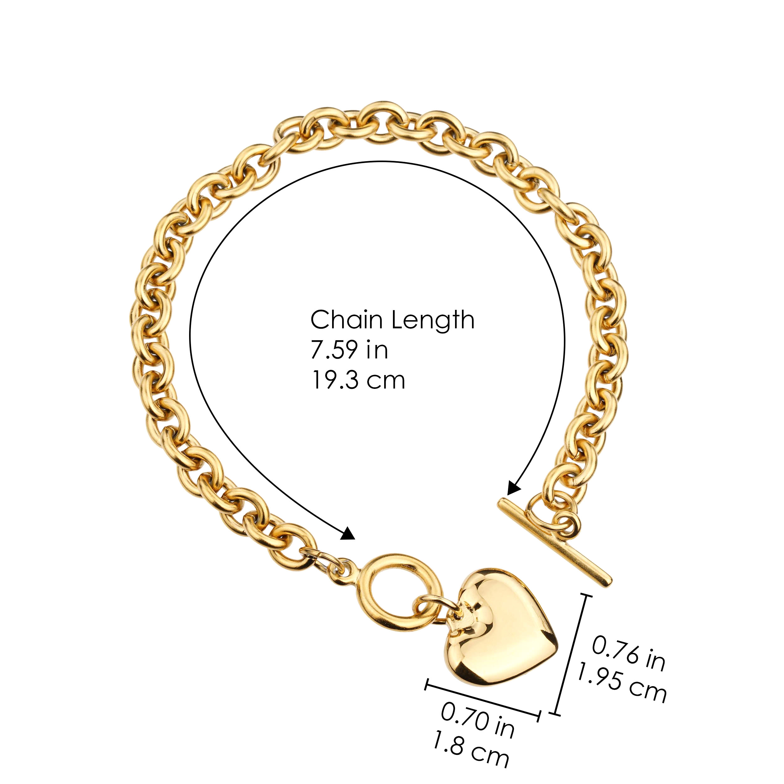 18K ゴールドメッキステンレススチールチャンキーラブハートペンダントネックレス 