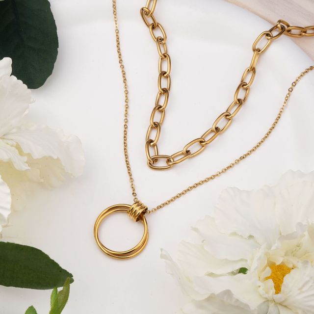 カスタム金メッキ二層ステンレス鋼中空ラウンドネックレス 