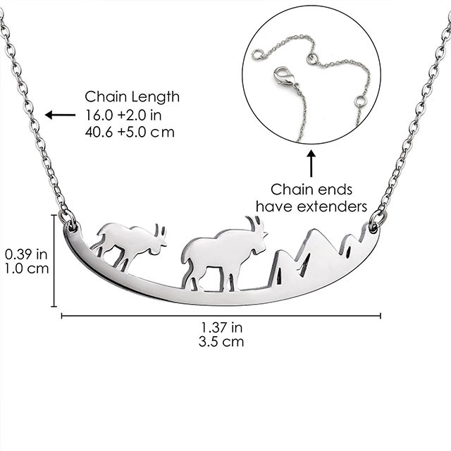 かわいいヘラジカ ヘラジカ クマ オオカミ 動物 山と木のペンダント カーブ バー ネックレス 
