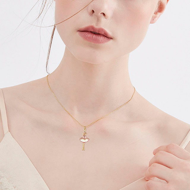 バレリーナ ネックレス 女の子用 手描き ピンク バレエ ダンサー ネックレス 