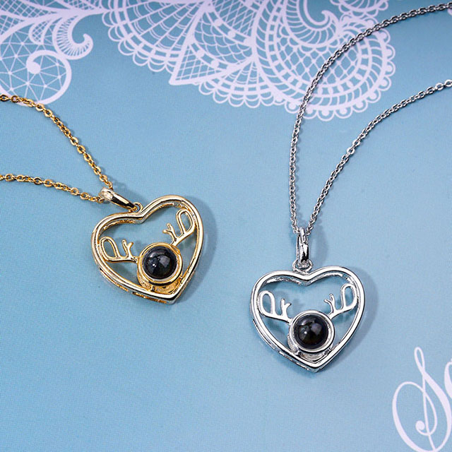 I Love You ネックレス 100 言語プロジェクション ネックレス 鹿の角 ラブ ハート ペンダント ネックレス 