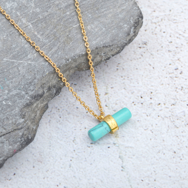 ジェムストーン ネックレス コラム 長方形 ターコイズ ラピスラズリ ジュエリー 女の子用