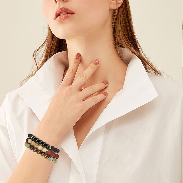 溶岩石ビーズ アロマテラピー エッセンシャル オイル ジェムストーン ストレッチ タイガー アイ ターコイズ ビーズ ブレスレット 